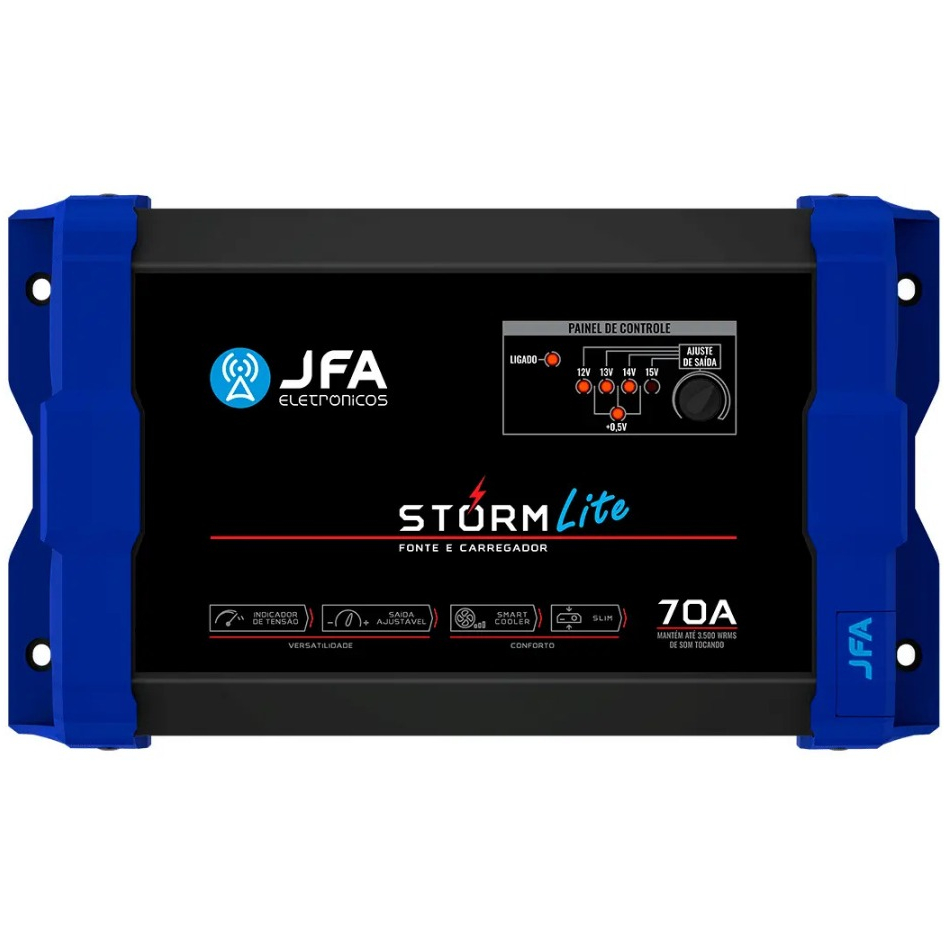 Fonte 70A Carregador JFA Storm Lite Bivolt Som Automotivo 12v 15.2v Digital 1050W Top Alta Potência