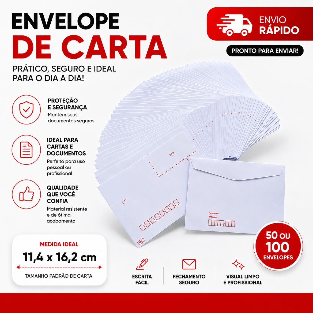 Envelope de carta c/cep 11,4 x 16,2 cm COF012 pacote c/50 ou 100 envelopes