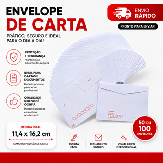 Envelope de carta c/cep 11,4 x 16,2 cm COF012 pacote c/50 ou 100 envelopes