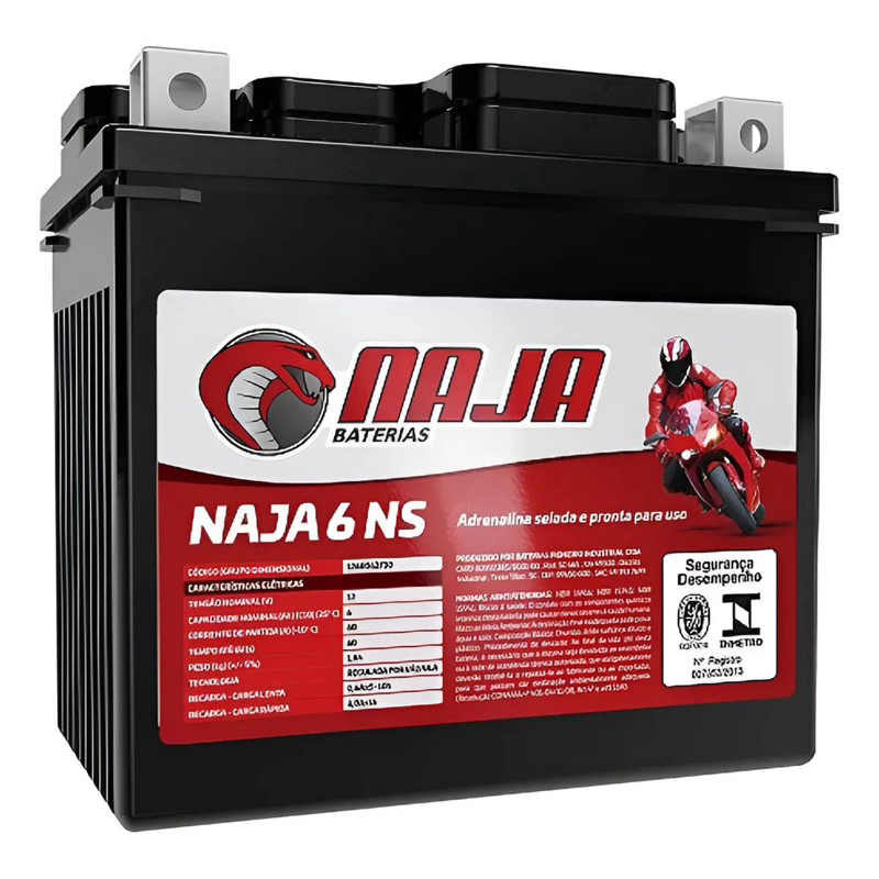 Naja Moto AGM 6 NS 12V 6AH - 1 Ano de Garantia de Fábrica (Fabricada por Pioneiro)