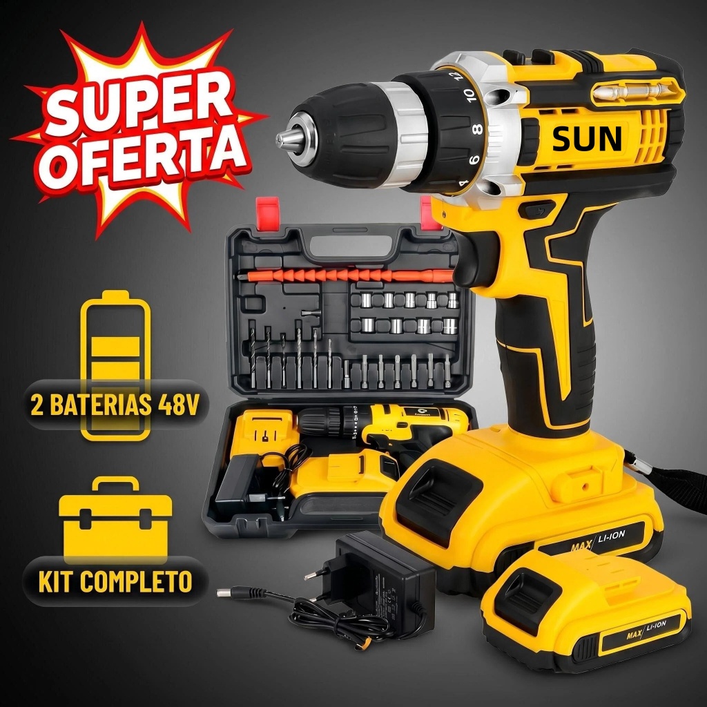 Parafusadeira Furadeira 48V 2 Baterias Com Maleta e Acessórios Completo