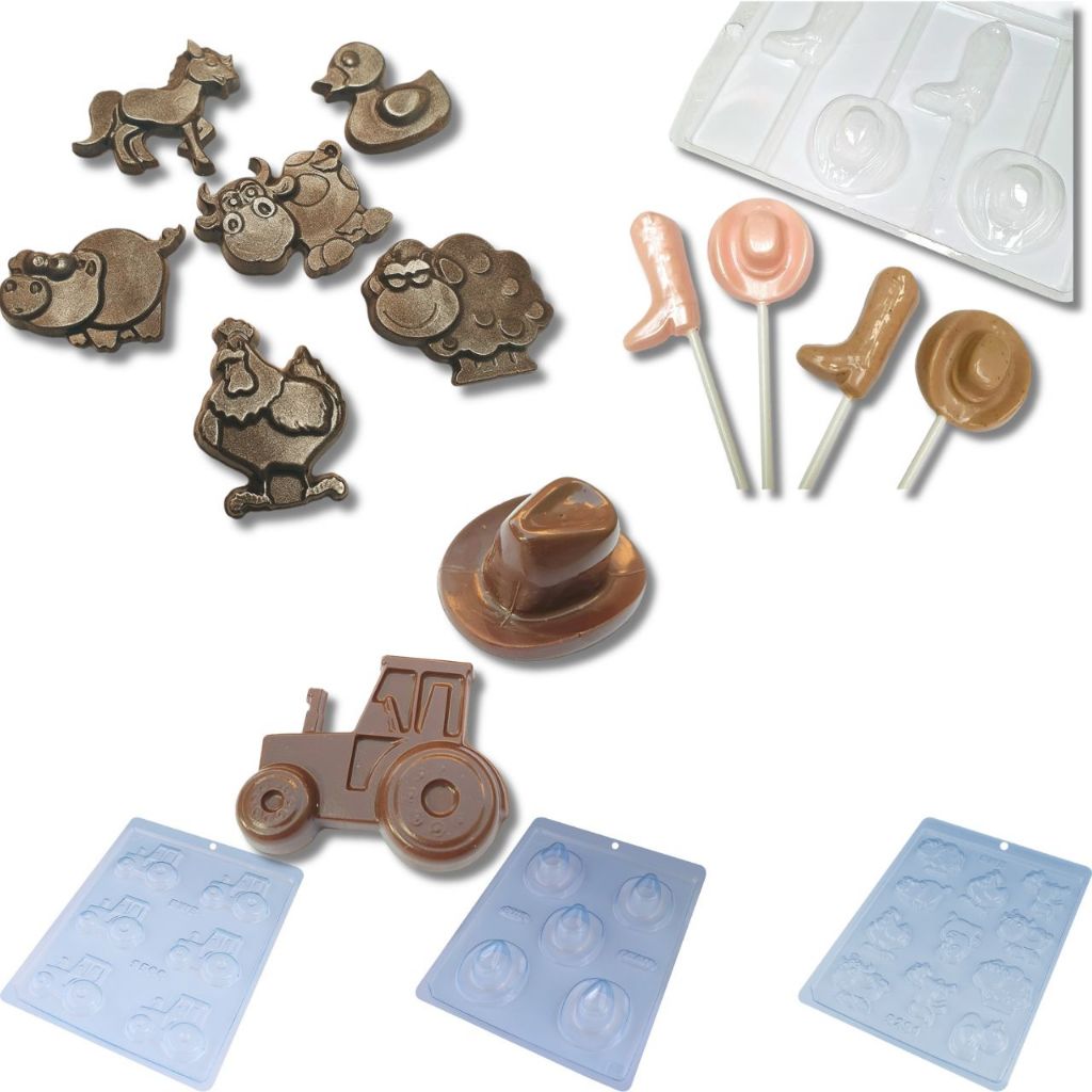 Kit Formas Fazendinha Bota Chapéu Cow-Boy Trator