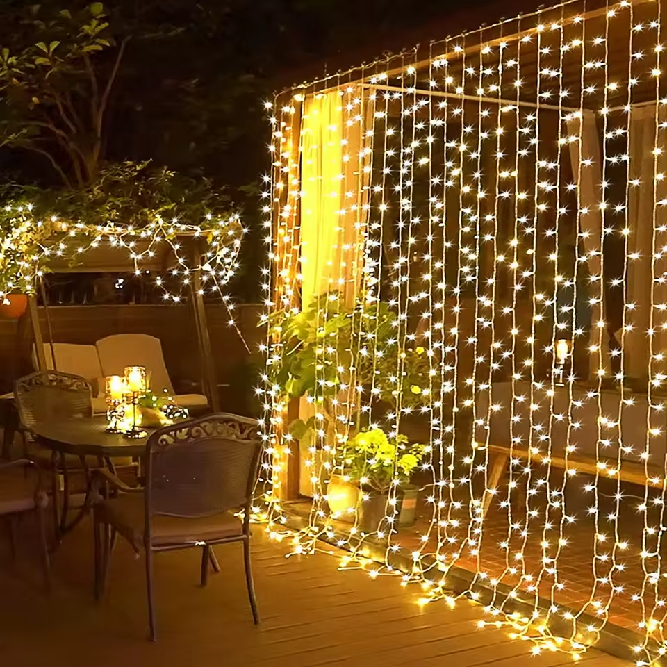 Cortina de LED 3x3m 110v/220v Cortina do Feriado Guirlanda Luzes Interior Ar livre Sala Decoração Natal Branco Amarelo