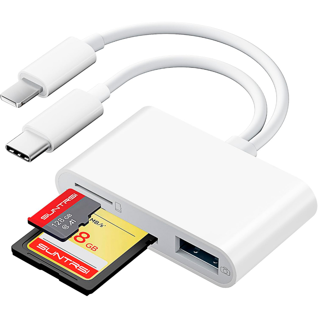 Leitor De Cartão De Memória Sd E Micro Sd Usb 2 Em 1 Para iPhone 12 13 14 15 16 17 iPad Macbook