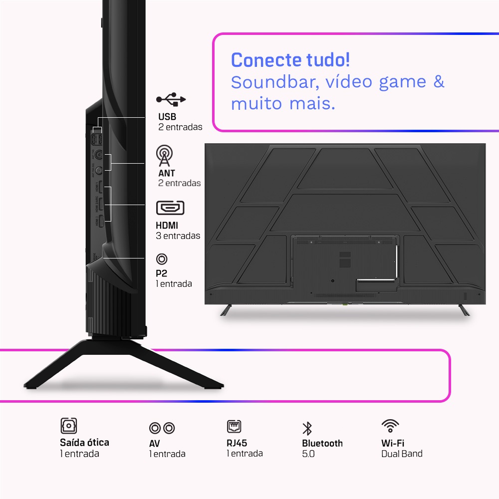 Smart TV HQ QLED 75 Polegadas HQ-QLED75SM 4K Wi-Fi Bluetooth, Apps, Netflix, YouTube e Prime Vídeo — imagem 2 de 2