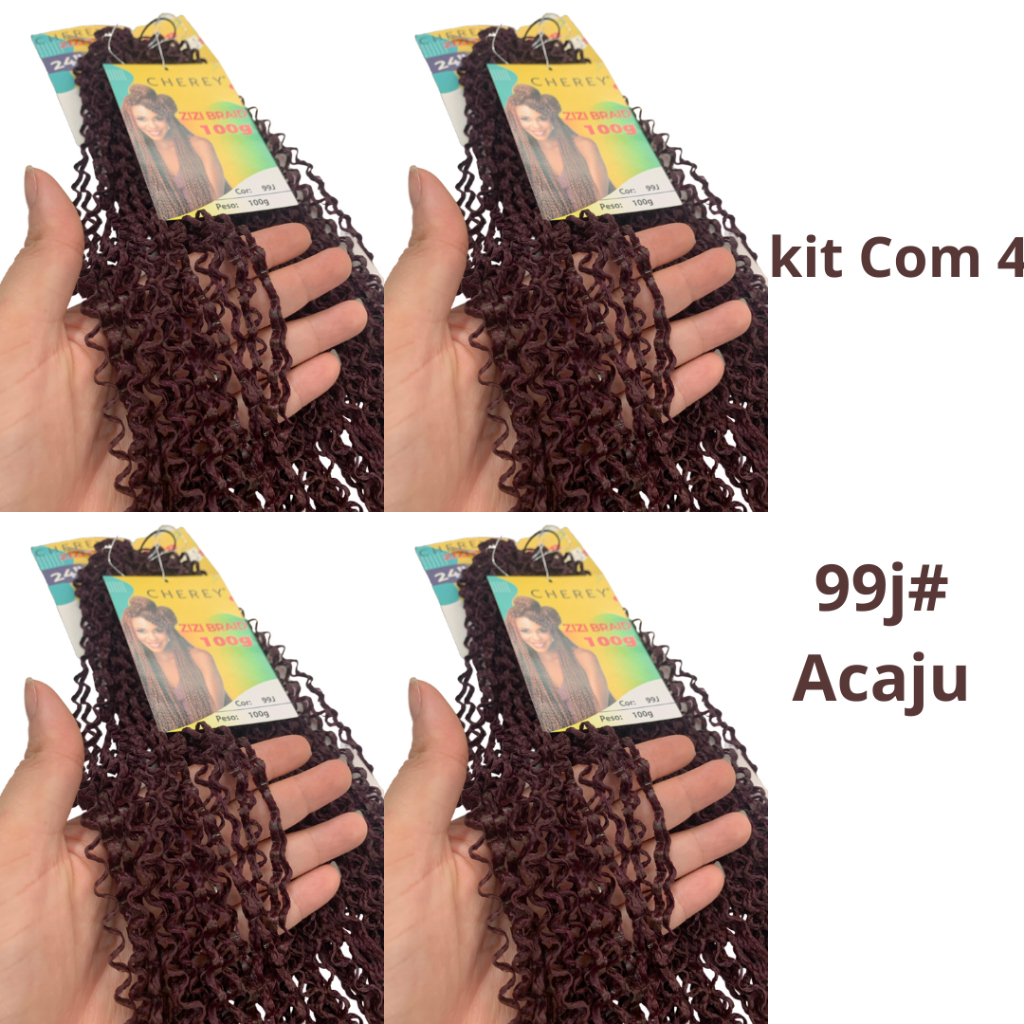 kit 4 Cabelo Miojinho 400G (Cor 99J Marsala) Tranças Micro Zizi Kanekalon Pronto Para Trançar