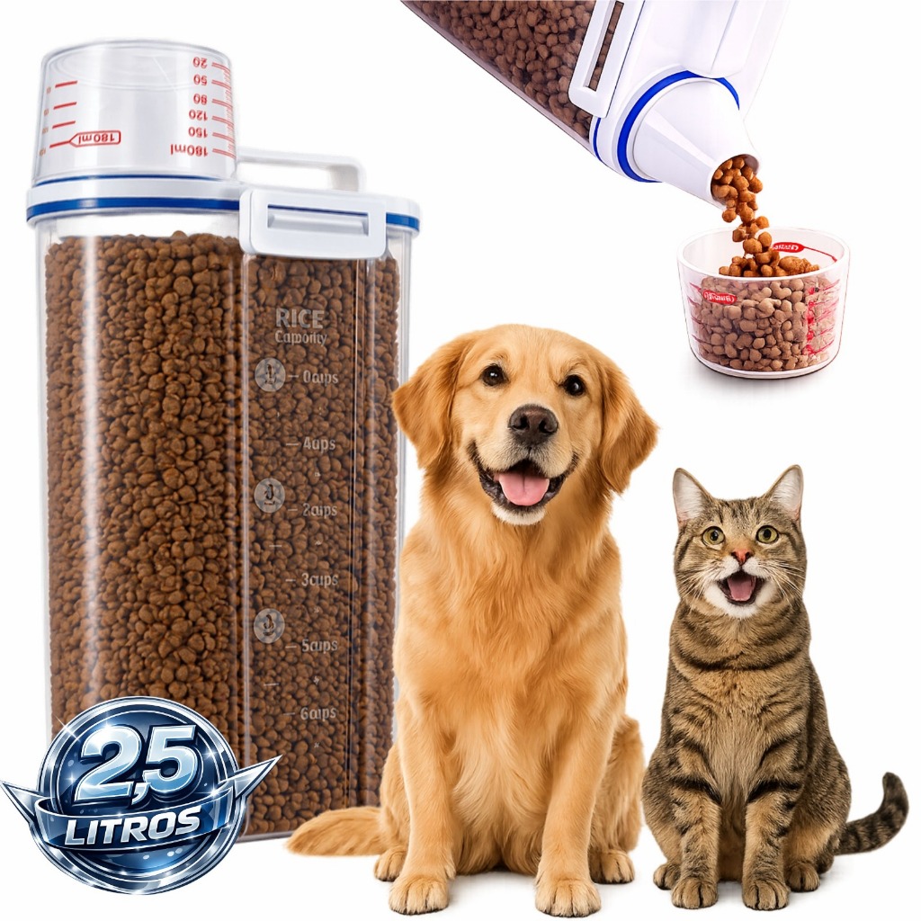 Porta Racao Pet Pote Racão Pet Pote Hermético Armazenador De Ração Para Cães Gato Cachorro Passarinho Aves 2,5 Litros