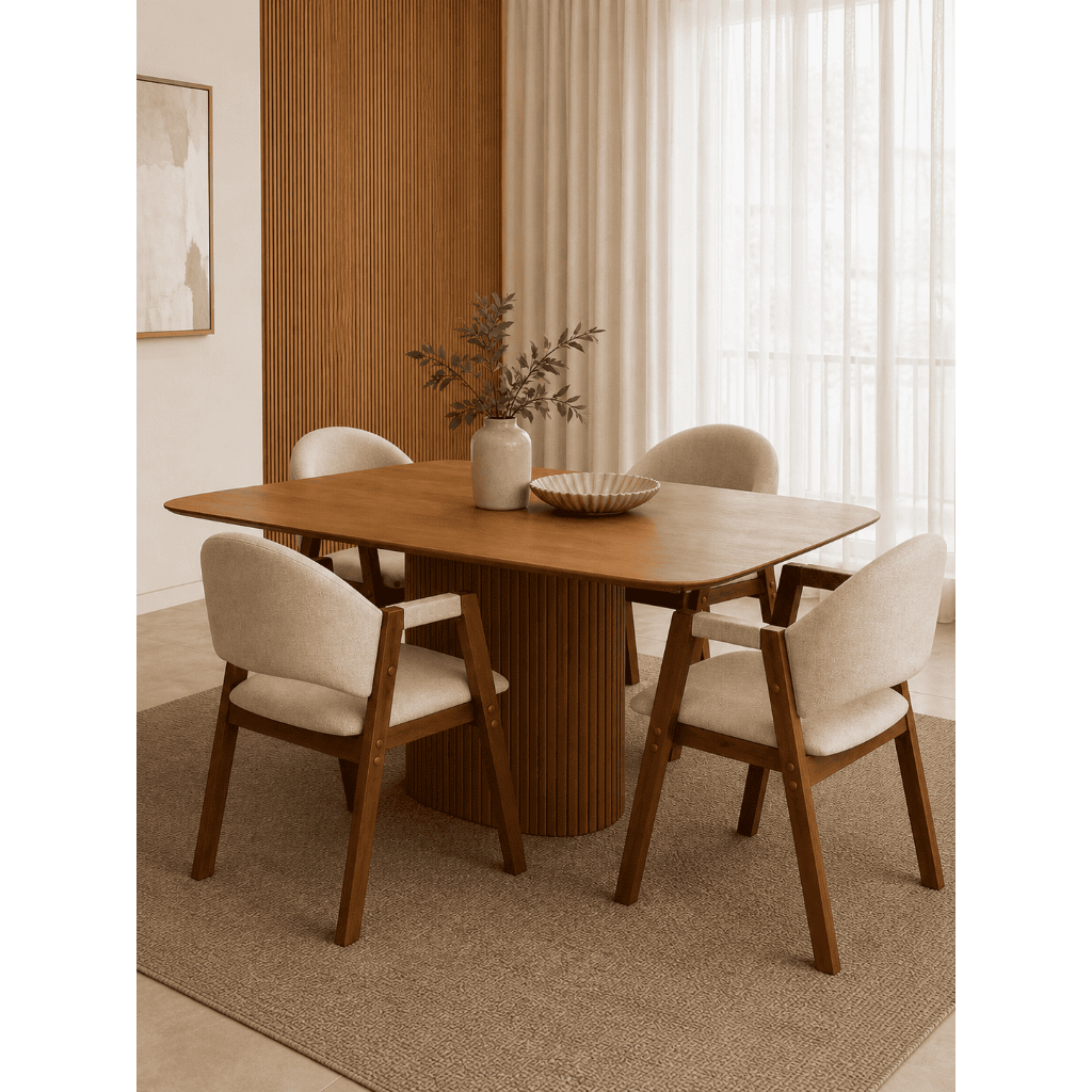 Conjunto 4 Cadeira ísis Sala de Jantar Madeira Maciça Estofado Linho Moderno 75cm