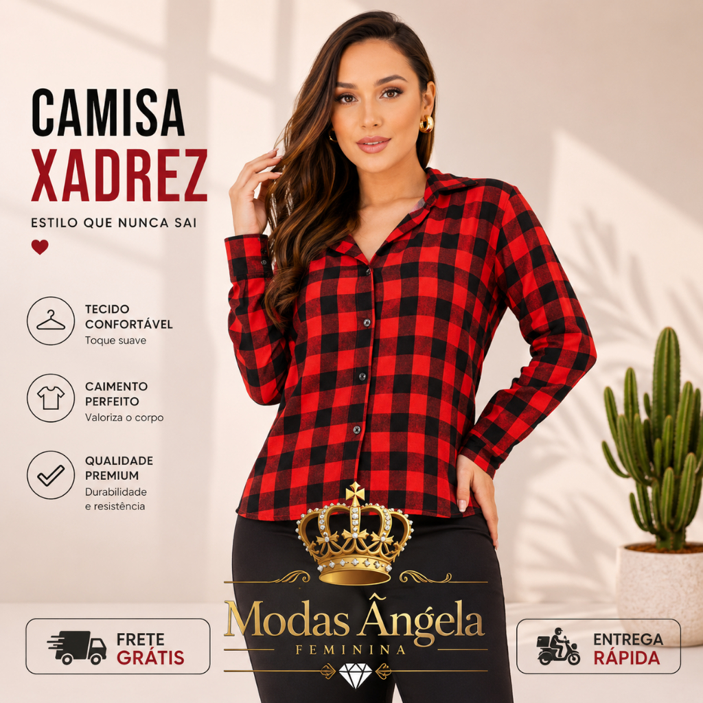 Blusa Camisa Feminino Xadrez Social Manga Longa Com Botões Tecido Duna Festa junina Estilosa (2026)