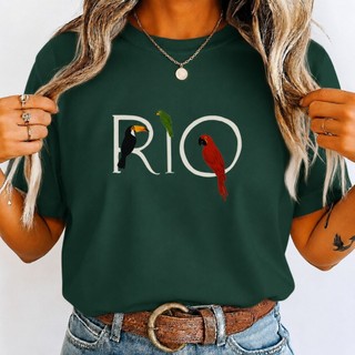Camiseta 100% Algodão Estampa Rio Lançamento Blusa Feminina Tendência Casual Básica T Shirt  Blusinha Manga Curta