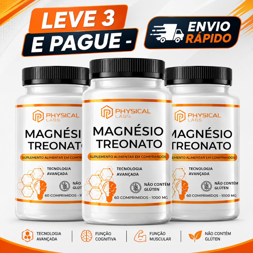 Kit 3 Magnésio Treonato Physical Labs 180 Cápsulas Treonato Magnésio L-Treonato 3 Meses