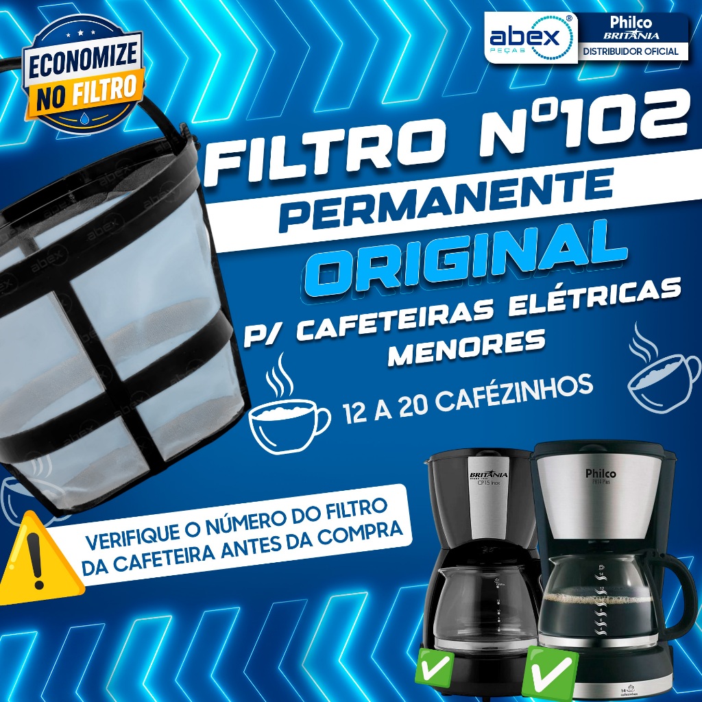 Filtro Permanente 102 Para Cafeteira Philco PH14 Inox PH14 Temp PH17 PCF17 Reutilizável Original