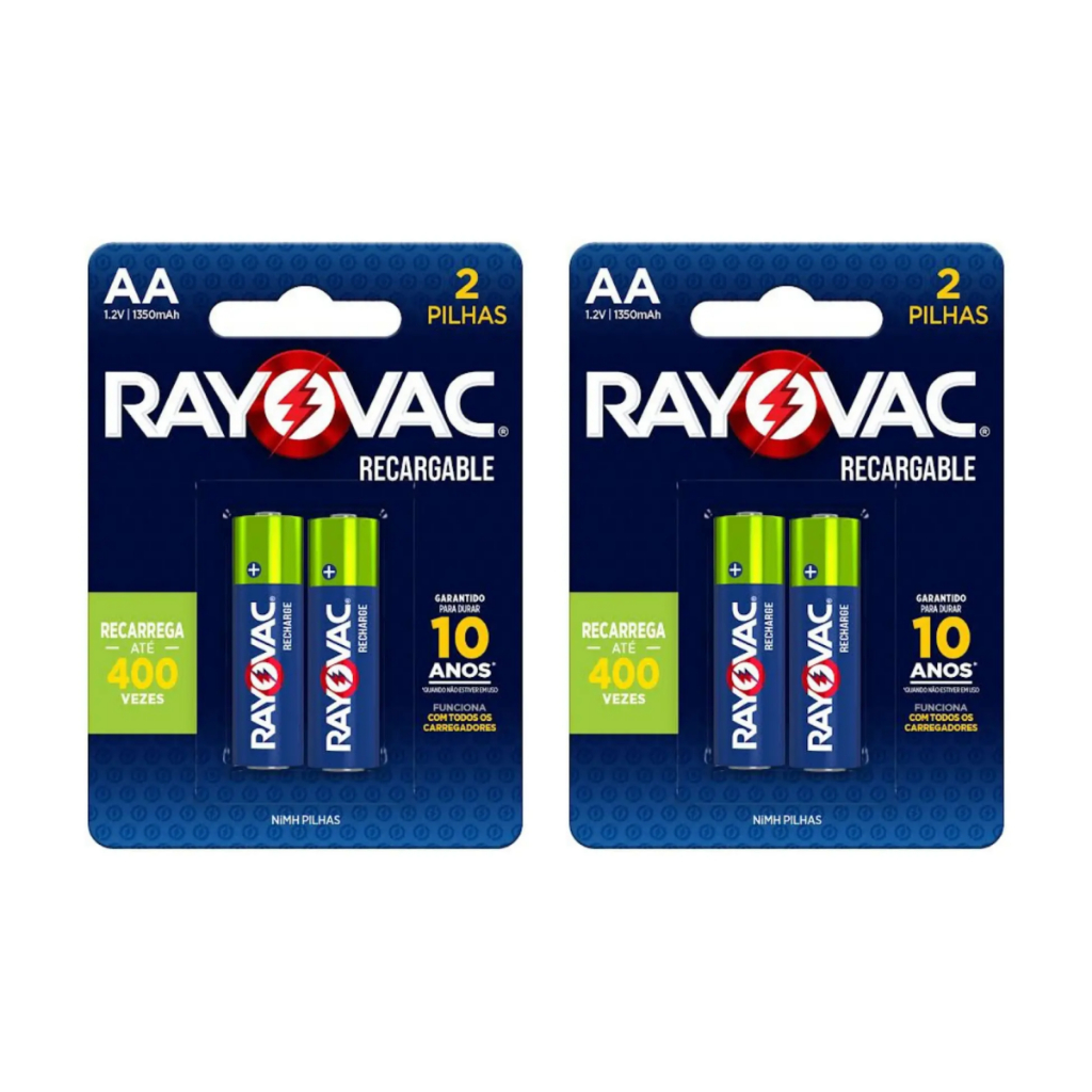 Pilha Recarregavel AA Rayovac Bateria 2A 1350mah Pequena kit 4 unidades