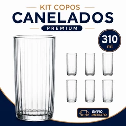 Kit Jogo Copo Canelado Pasabahce Leia 310ml Vidro Europeu Premium