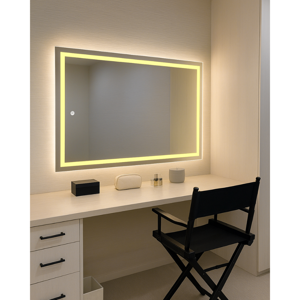 Espelho LED 80x120 Grande Luxo 3 Cores Touch Salão Corpo Inteiro Novo Maquiagem Penteadeira Banheiro