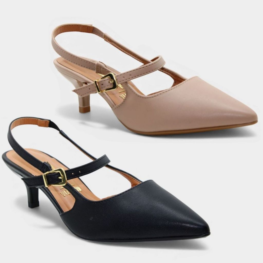 Scarpin Vizzano Slingback Bico Fino Tiras Salto Baixo