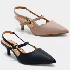 Scarpin Vizzano Slingback Bico Fino Tiras Salto Baixo