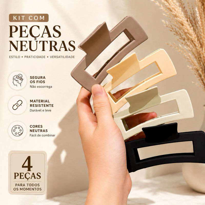 Presilha, Piranha, Pregador de Cabelo Grande Feminina Antiderrapante Clássica – Acessório Elegante, Minimalista