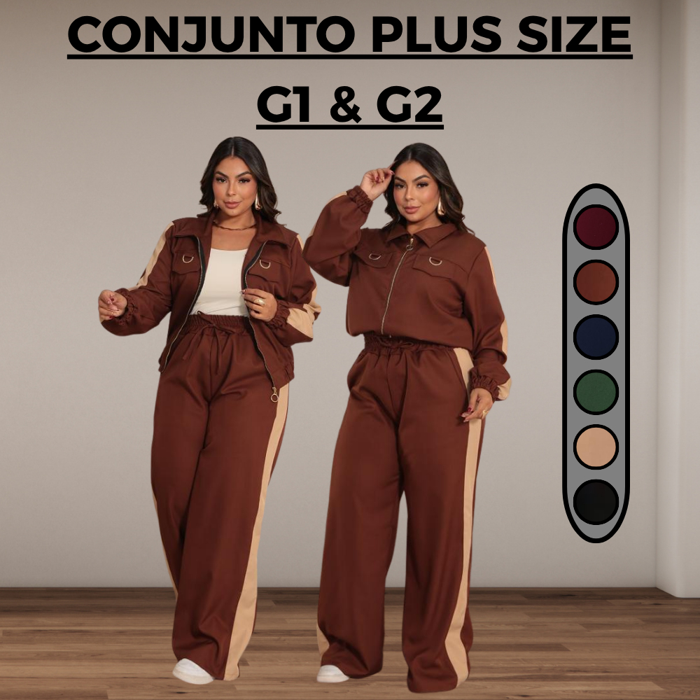 Cojunto Feminino Plus Size Calça e Jaqueta em Tecido Luiz Twill Bonito e Elegante