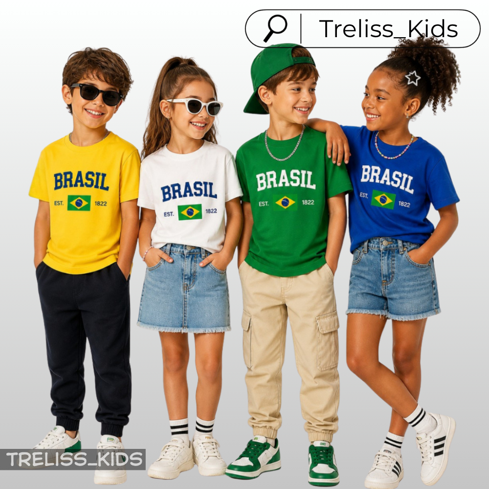 Camiseta Infantil Copa do Mundo Brasil Camisa 100% Algodão Unissex do Tamanho 2 ao 16 Roupa Infantil do Brasil