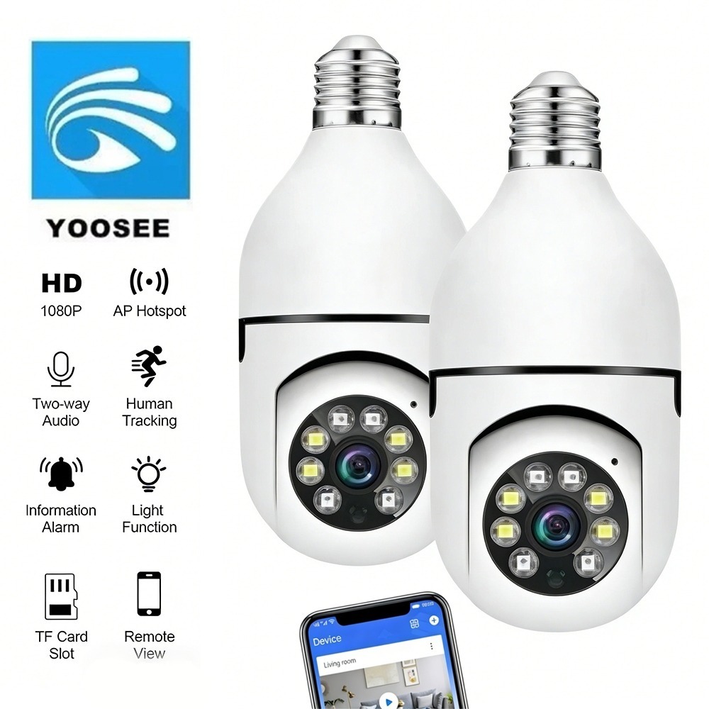 Câmera Segurança Wi-Fi 360 Infravermelho Prova D'água visão notturna Lâmpada Sem Fio App YOOSEE