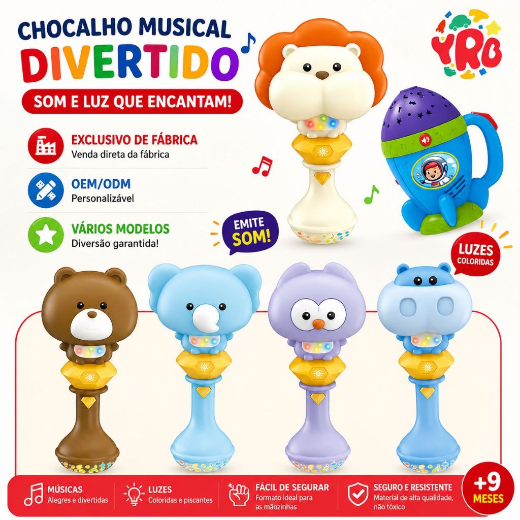 BRINQUEDO Chocalho Musical Infantil Divertido com Luz e Som