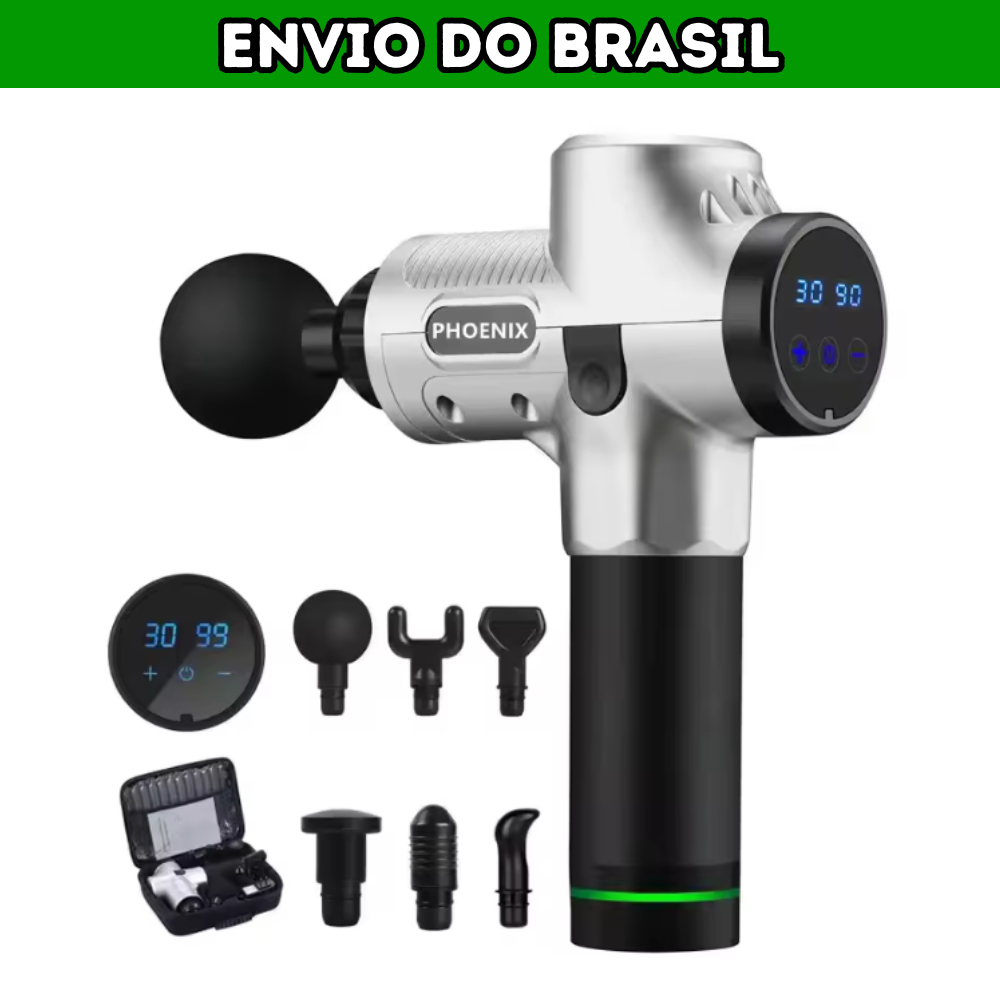 Massageador Profissional Pistola Phoenix A2 com Maleta e LCD Prata