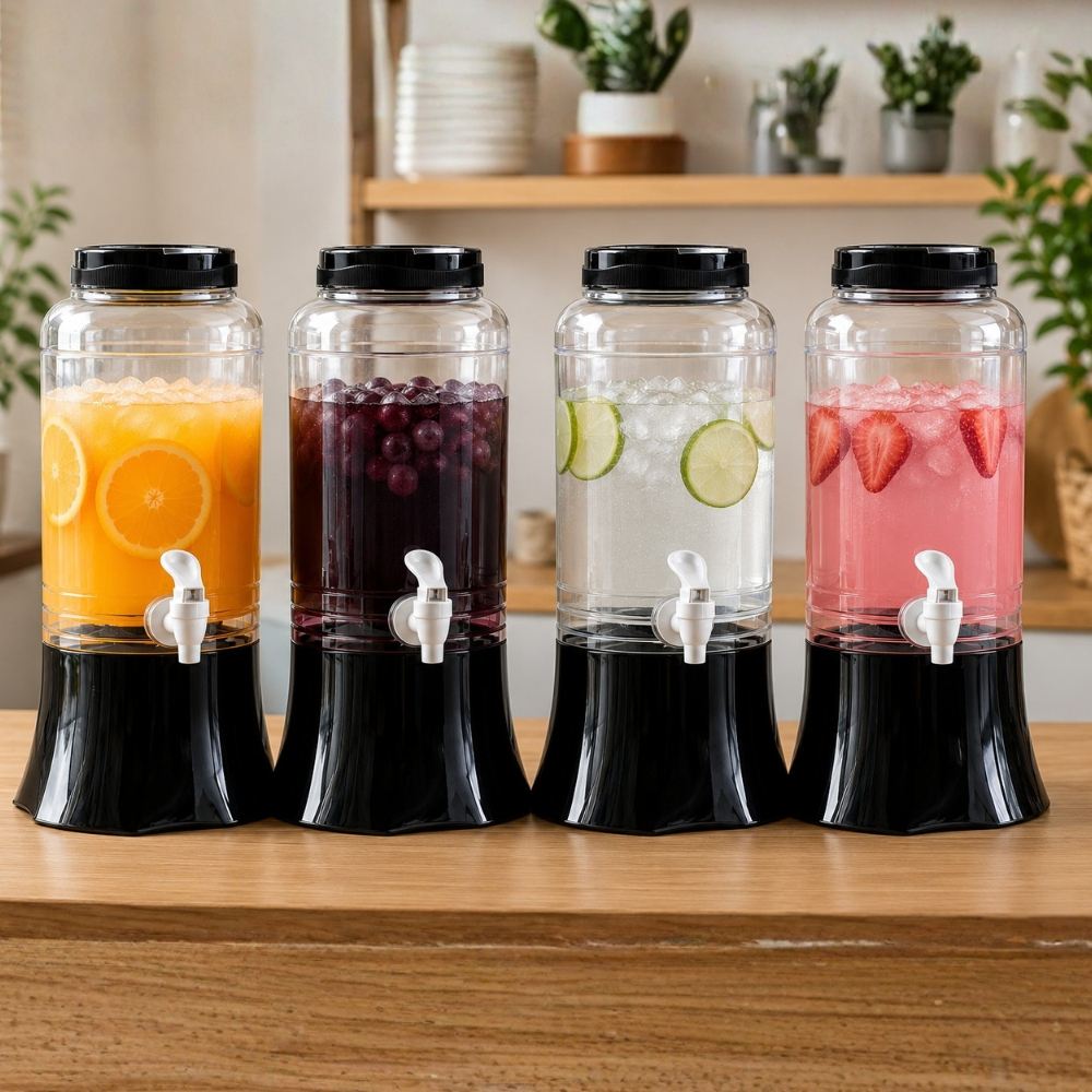 Kit 4 Suqueira Grande Dispenser De Plástico 3,5 Litros Com Suporte E Torneira Multiuso