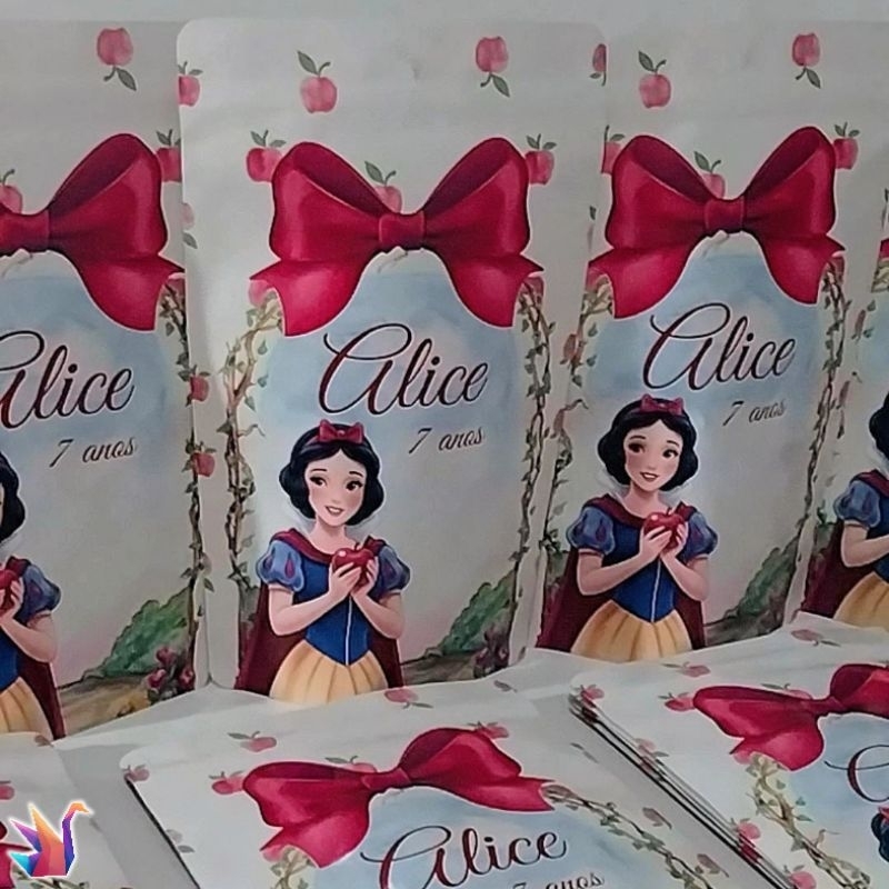 Saquinho Zip Branca de Neve Personalizado – Lembrancinha Princesas | Festa Infantil | TODOS OS TEMAS