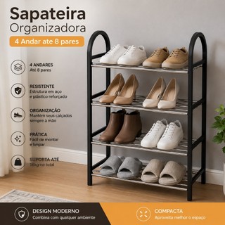 Sapateira Organizadora Porta Sapatos 8 Pares 4 Andares Para Quarto Hall de Entrada Multiu…