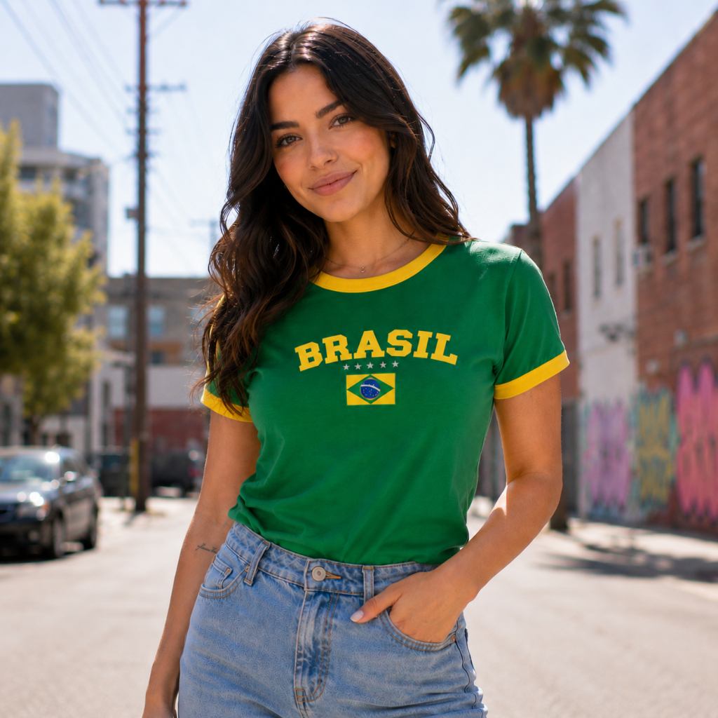 T-shirt Camiseta Do Brasil Camisa Feminina Estampada Lançamento Blusa Copa Envio Imediato — imagem 2 de 2