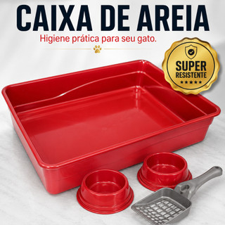 Caixa de Areia para Gatos, Kit com  Bandeja Banheiro ,2 Comedouros e Pá Higiênica Kit c/ …