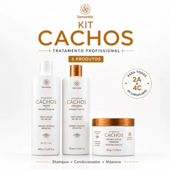 Kit Cachos S’amontté 3 Produtos Shampoo Condicionador Máscara Hidratação Maciez Anti Frizz 2A a 4C