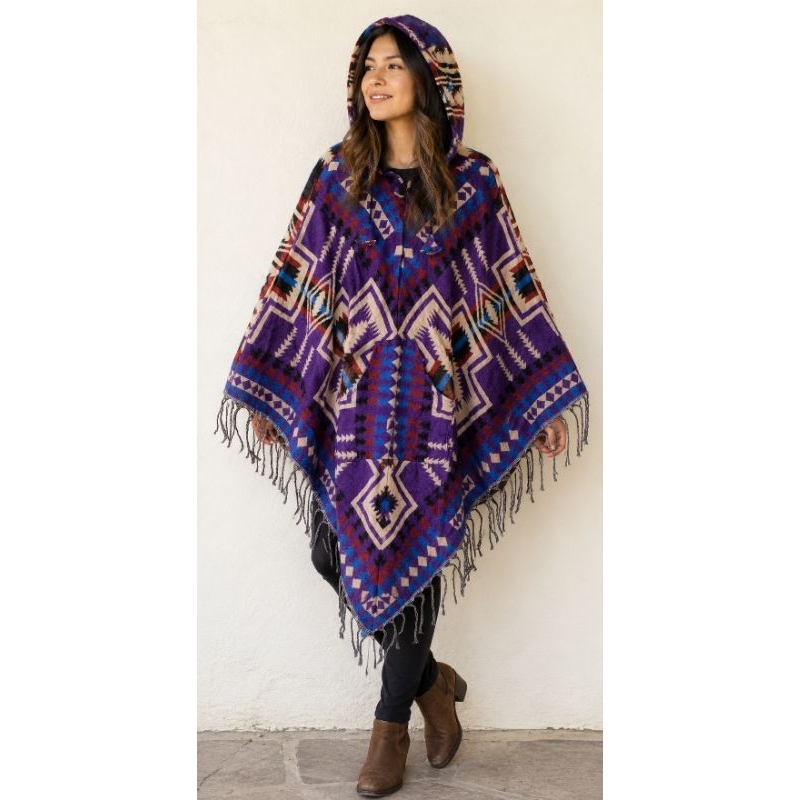 Poncho De Lã Com Capuz Estilo Peruano Unissex Xamânico Hippie