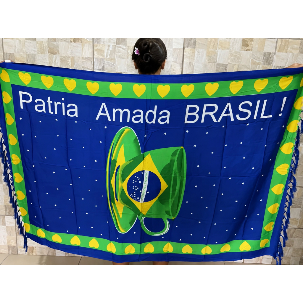 Canga Bandeira do Brasil Estampa Criativa Xícara Verde Amarelo Grande Leve Praia Piscina