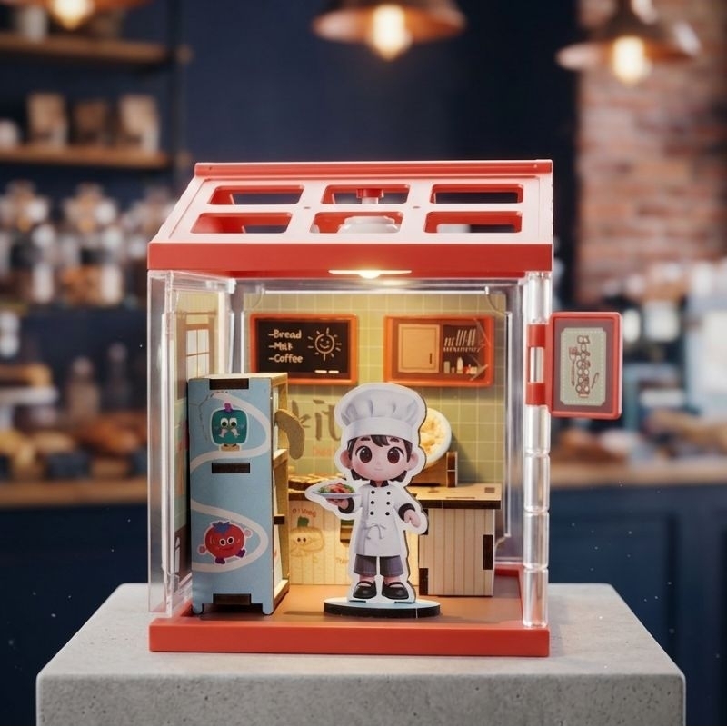 Quebra Cabeça 3D Microcosm Colecionável Casinha MDF Sorveteria Lanchonete Restaurante Miniatura DIY Maquete Empilhável