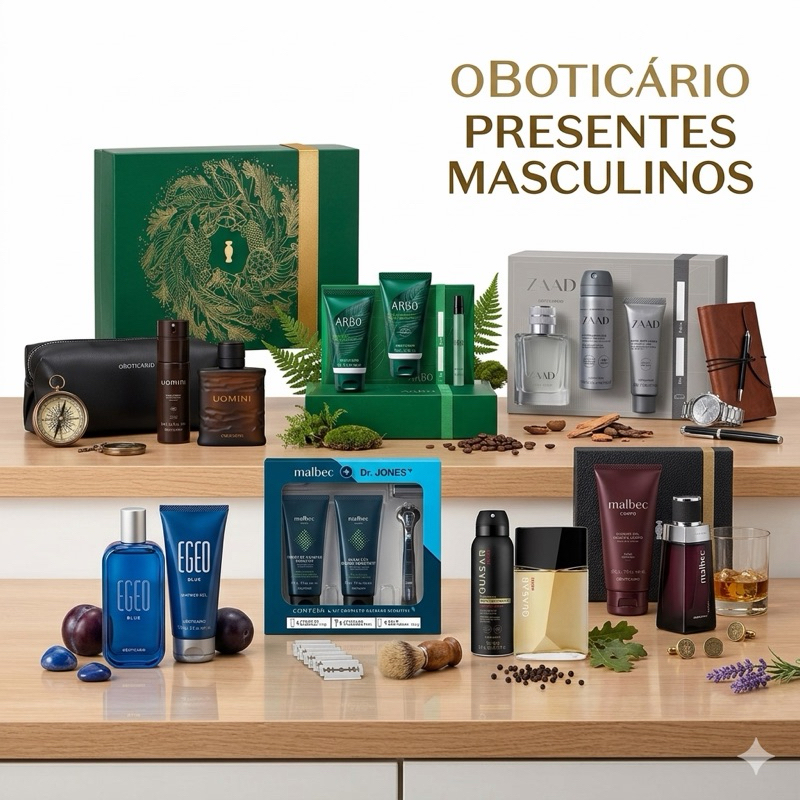O Boticário Presente Masculino: Arbo, Clash, Malbec Black, Quasar, Zaad, Egeo Blue, Uomini.