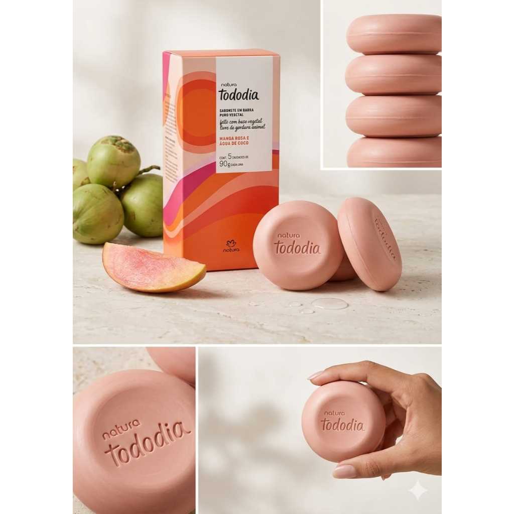 🥭 Sabonete em Barra Natura Tododia Manga Rosa e Água de Coco – Caixa com 5 unidades de 90g