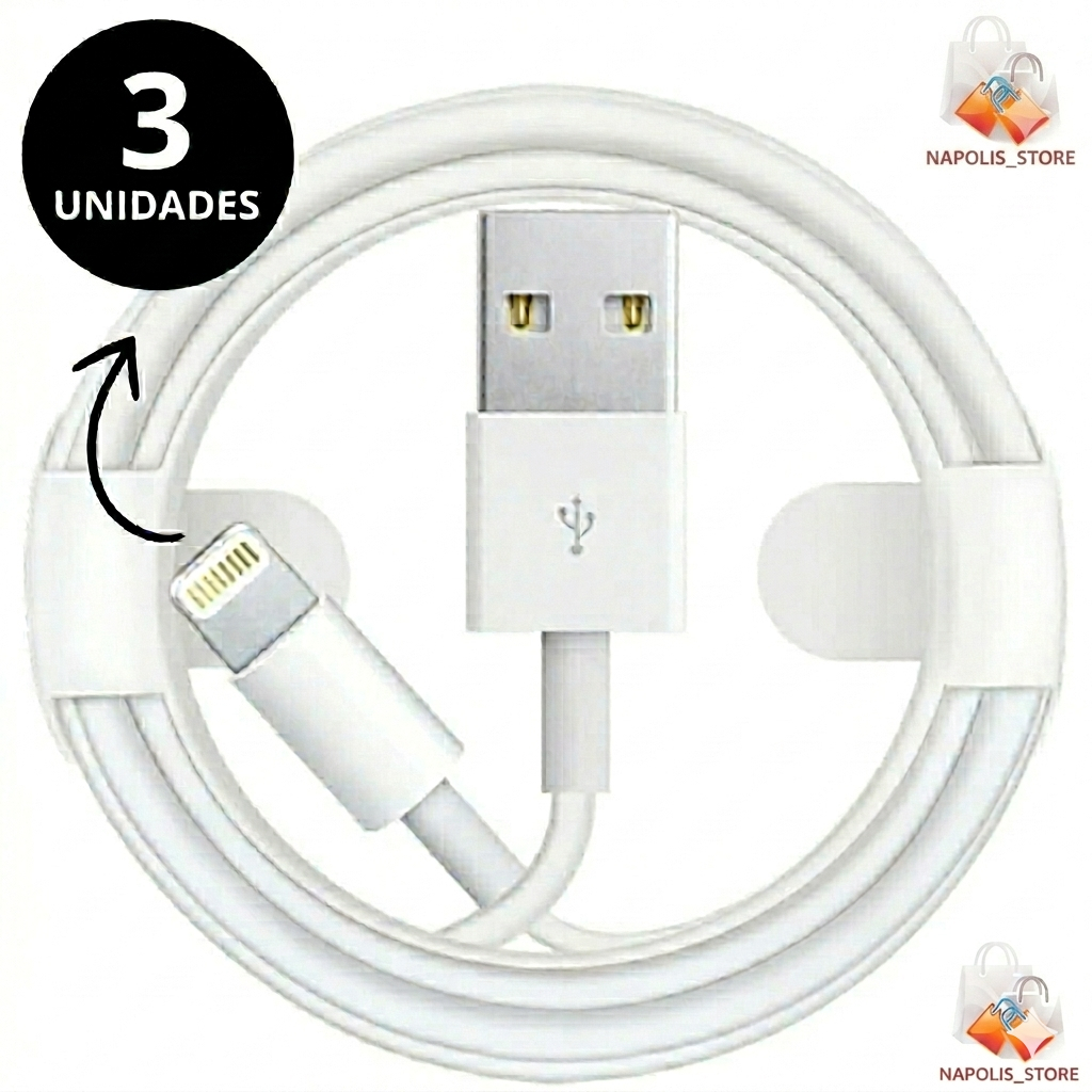 Kit 3 Cabos de Iphone Turbo Lightning USB 1 Metro Iphone 5 6 7 8 X XR XS 11 12 13 14