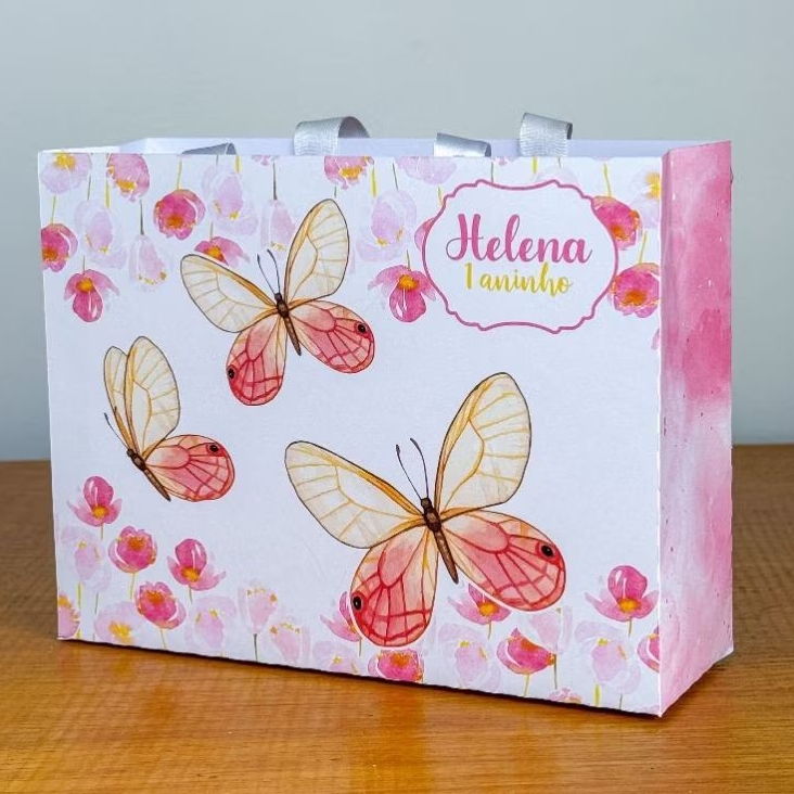 Kit lembrancinhas Festa Infantil Sacolinhas Personalizadas borboletas Papelaria personalizada