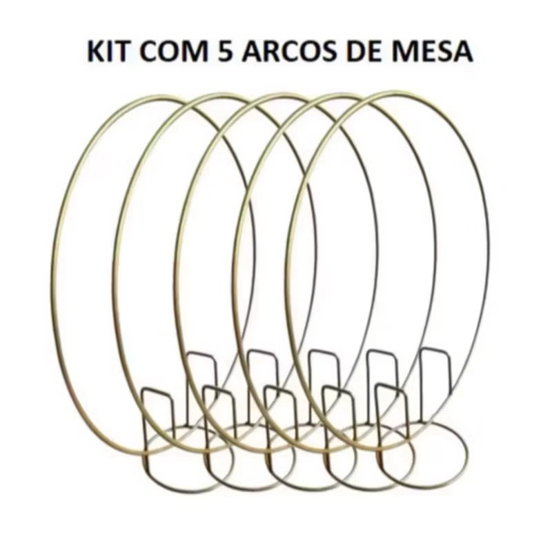 Kit 5 Mini Arco de Mesa para Festa Redondo 50cm Dourado