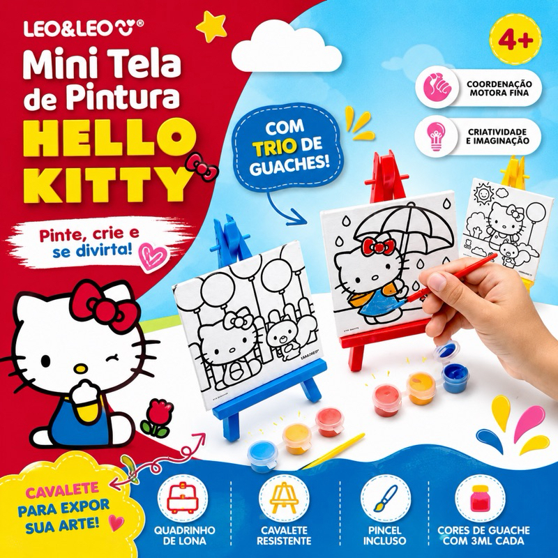 Mini Tela de Pintura com Cavalete Hello Kitty / LEO&LEO / PAPELARIA FOFA KAWAII