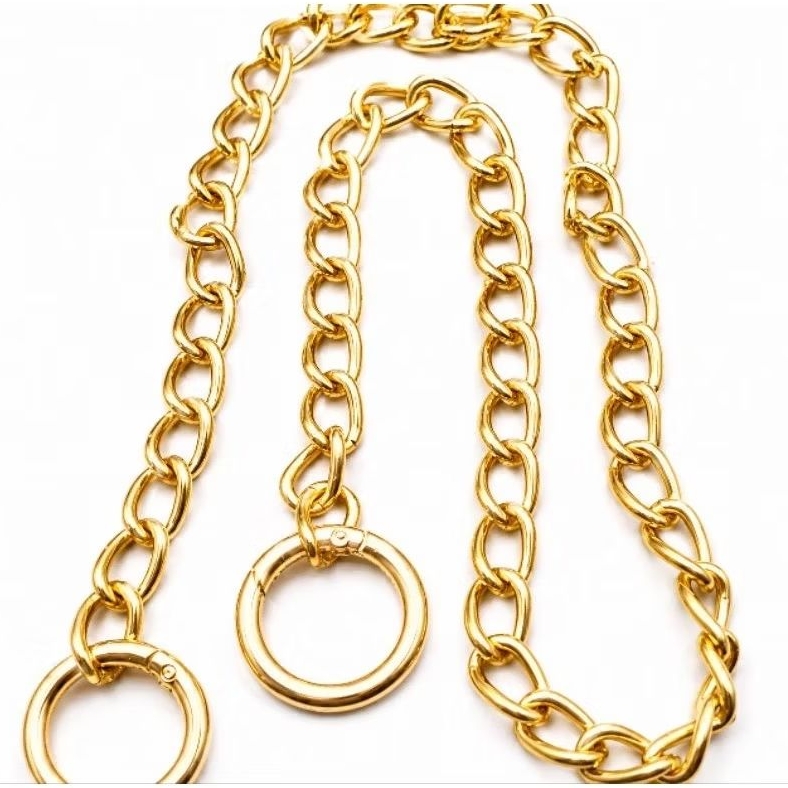 Corrente Lisa para alça de bolsa com argola articulada mosquetão, dourado e prata.