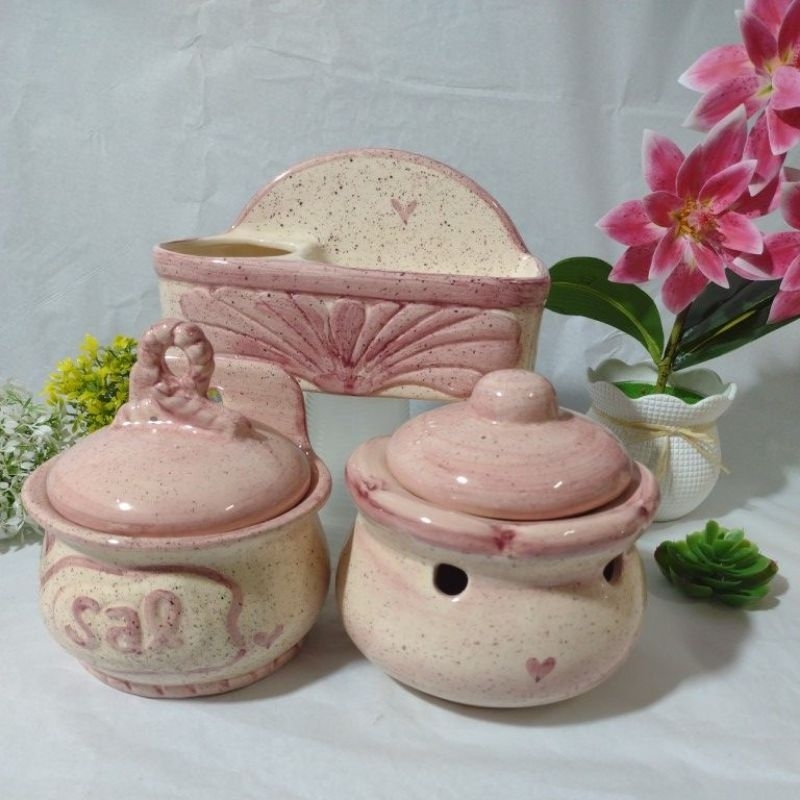 kit saleiro grande porta alho médio porta sabão de cerâmica enfeite decoração