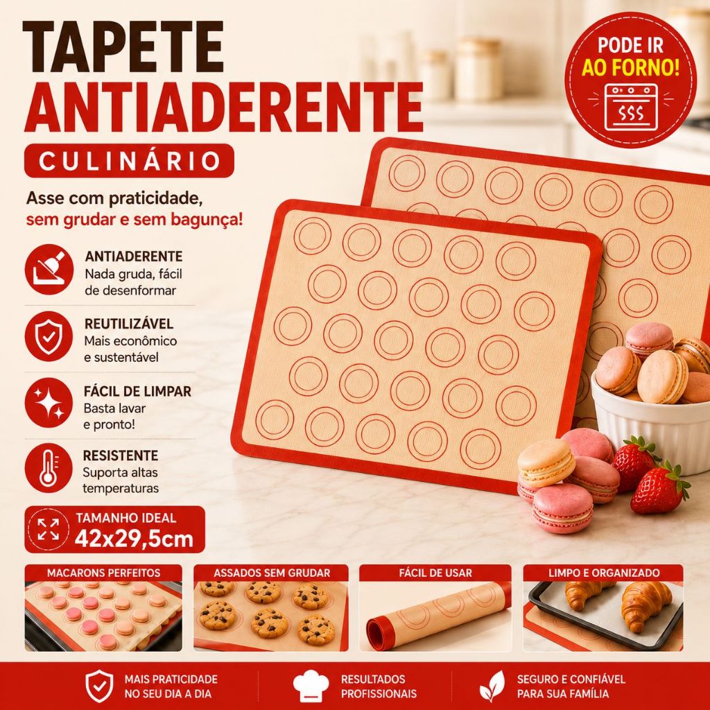 Tapete Culinário Tapete De Silicone E Fibra De Vidro Culinário 42x30cm poder usar no forno