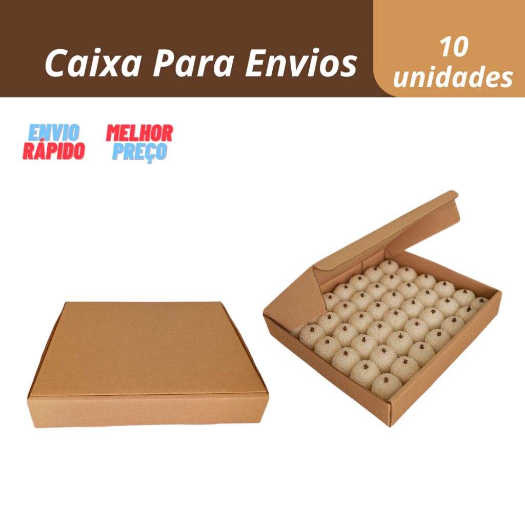 10 Caixas 30x25x5 de Papelão para Envios de Salgados e Doces, Delivery e Correios, Forte, Resistente