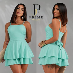 Macaquinho Rodadinho Soltinho Saia Social Feminino Liso com Laço Móvel Alça Ajustável Bojo e Forro Moda vestido feminino