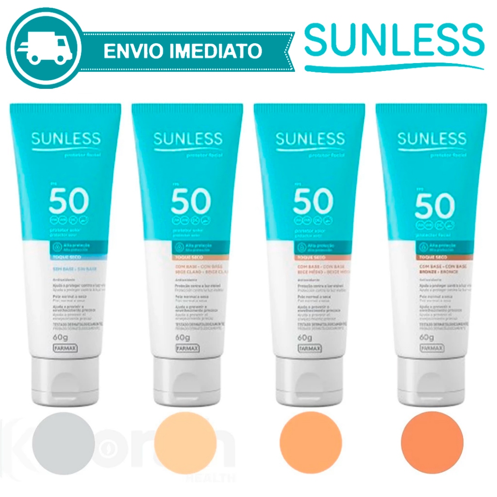 Protetor Solar Facial Sunless FPS 50 Farmax 60g A Escolher Incolor Bege Claro Médio Envio Imediato