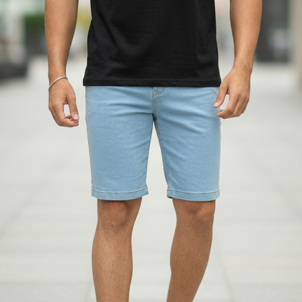 Bermuda Jeans Masculina Casual Slim Com Elastano Bamborra