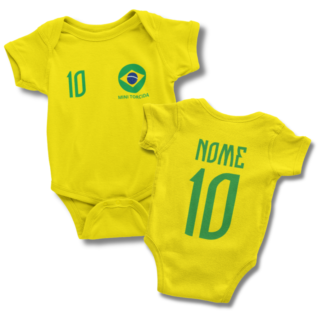 Body Bebê Temático Brasil Copa do Mundo 2026 - Personalizado - Amarelo - Menino - Menina